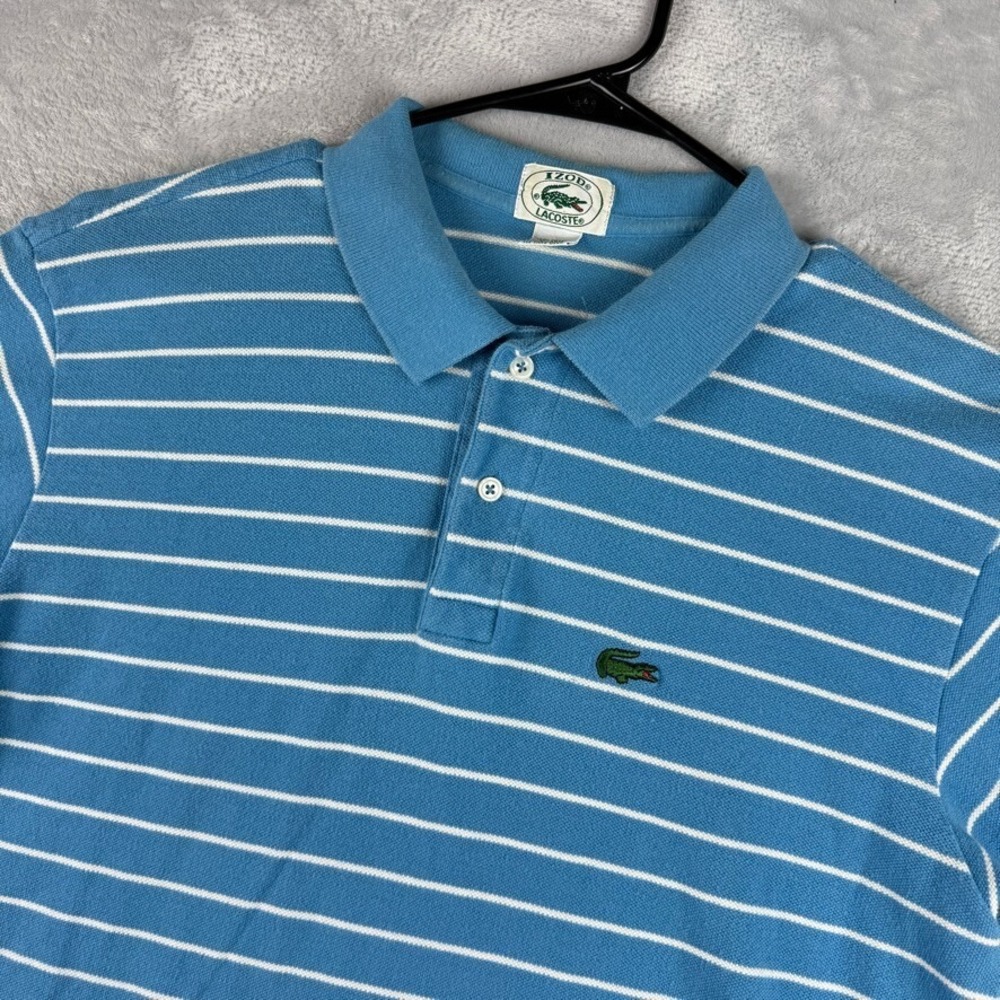 Izod Lacoste Polo Boys XL Pique Knit Shirt Blue Striped Golf Tennis Pickleball
